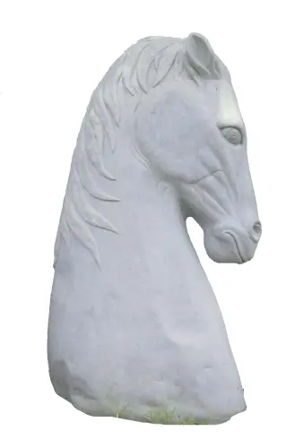 Product image of the product “Head of a Horse made from Riverstone, looking down. 205cm Height. ”